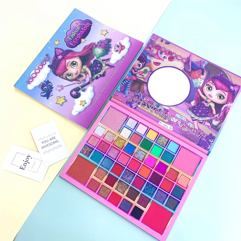 Factory wholesale 51 color cute eye shadow pearlescent matte sequins high gloss blush high color eye shadow plate