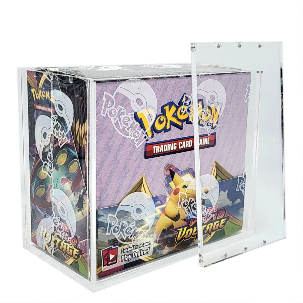 Mingshi  Custom Clear pokemon etb acrylic case Magnetic Lid Acrylic Pokemon Booster Box Display Case For Elite Trainer Box