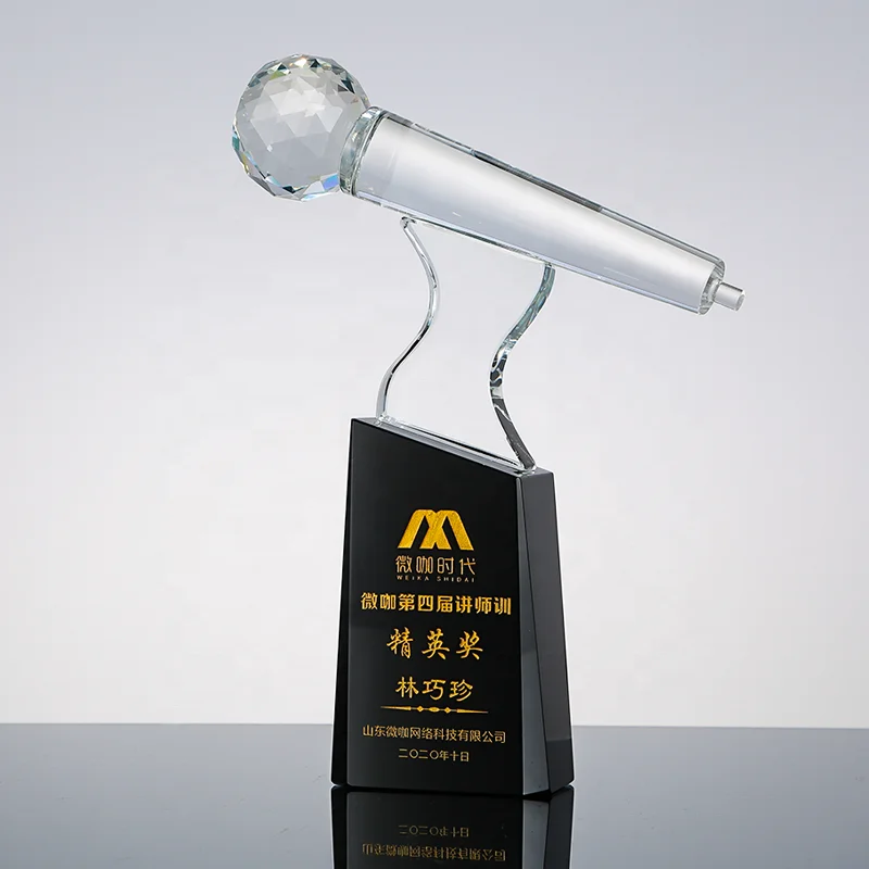 Creative VIP Music Glass Crystal Trophy Customized Microphone Singers Award