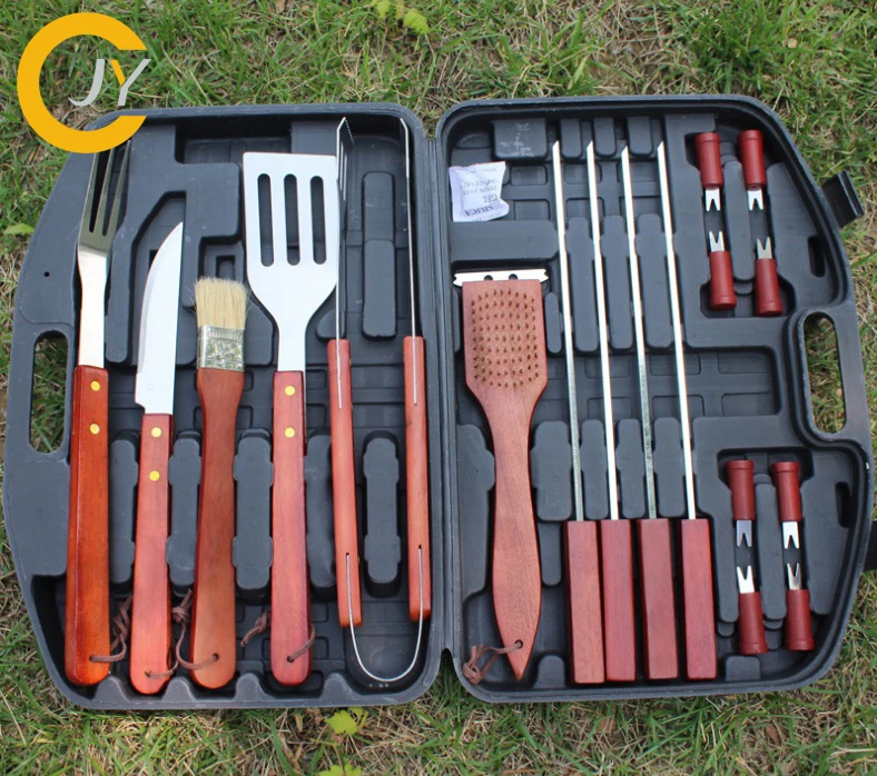 Outdoor portable bbq 18pieces accessories tool kit set with carry bag