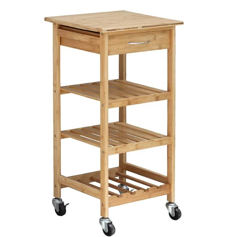 
OEM 3-tier kitchen utility cart bamboo island cart with wheels 