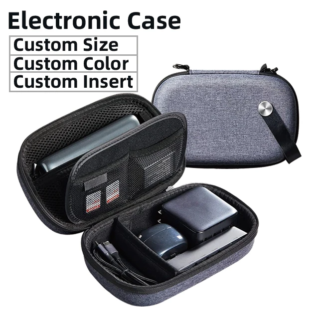 Custom Portable Travel Small Zipper Pouch Mobile Phone Power Bank Headset Data Cable Storage Organizer Shockproof EVA Carry Case