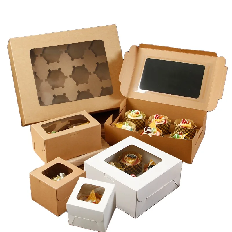 White Kraft Coated Printed Packaging Baking Food Gift Paper Box With PET Window