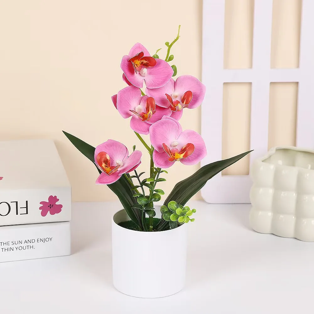Artificial plant indoor 5 Phalaenopsis simulation pot home office decoration small pot tabletop decoration