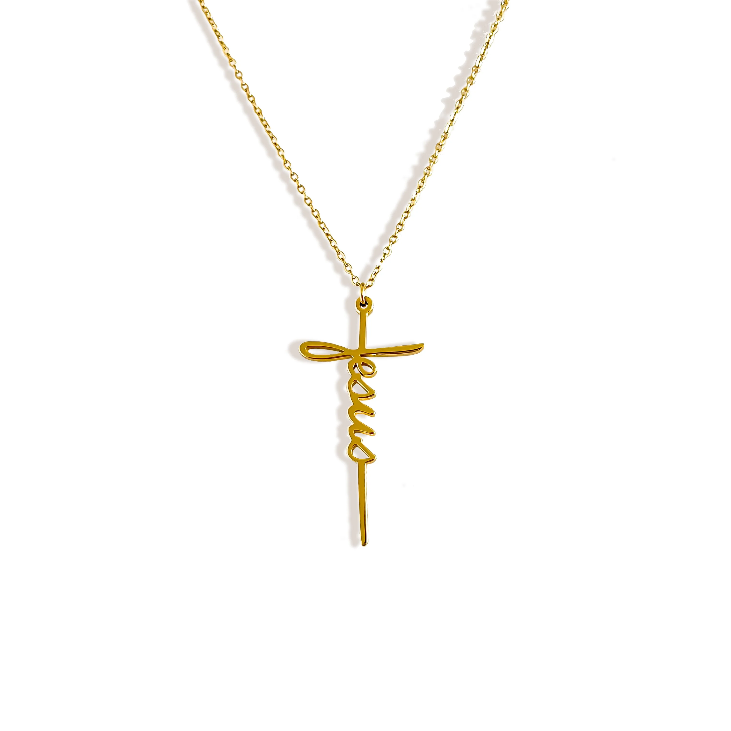 AIZL Enlightenment  Energy Jewelry stainless steel pvd cross pendant necklaces 18K Gold plated custom name letter Jesus necklace