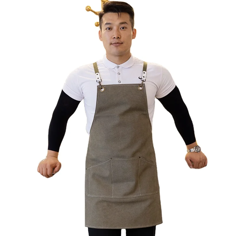 Cotton Canvas Apron Household Kitchen Thickened Cowboy Apron Coffee Barber Milk Tea Shop