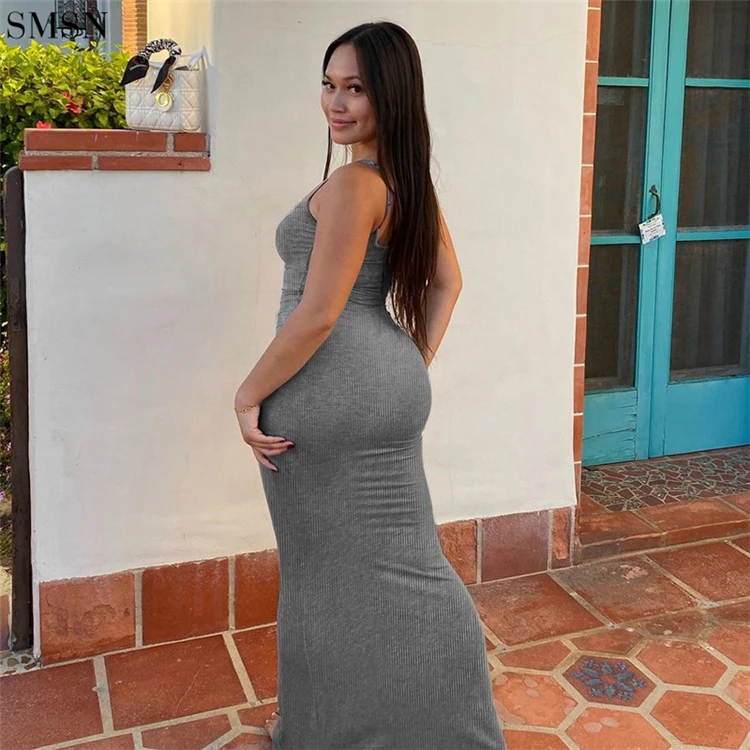 Plus size dress Summer Suspenders Thread Solid Color Sexy Long Dress Women 2022 Wrap Sheath Bodycon Casual Dresses