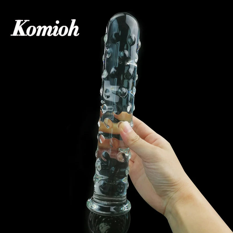 Komioh custom 25cm 10 inche women sex toys big head long thick horse monster crystal clear giant penis shaped glass huge dildo