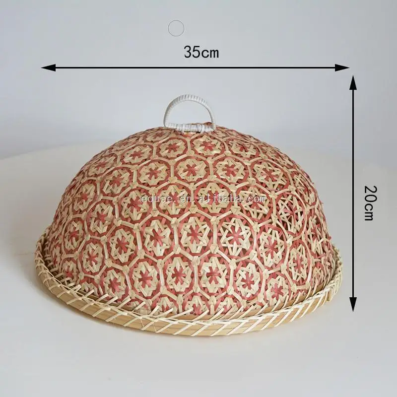 Bamboo basket vegetable cover kitchen household fly proof food cover tea drying basket fruit dustproof bambo woven round dustpan