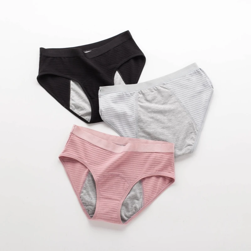 Breathable Wholesale Women Cotton Washable Period Underwear Briefs Solid Color Menstrual Underwear 6 Colors