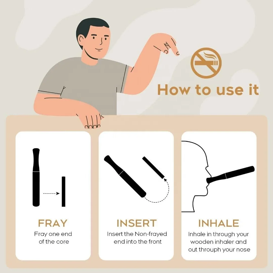 Quit Smoking Inhaler Stick, Wooden Personal Diffuser for Essential Oils with 5 Pack Blank Cotton Wicks