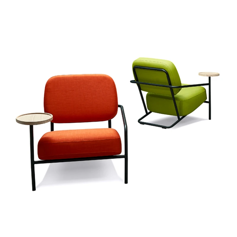 LS-GS009 Simple style modern PU fabric metal frame single seat office sofa with small corner wood small side table top