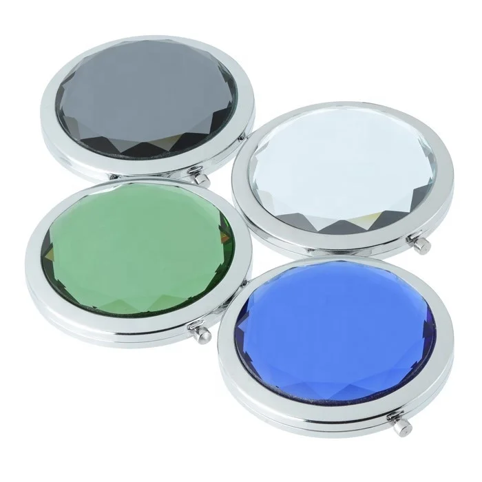Metal Compact Mirror Wholesale Custom Jewelled Round Shape Double Sided Metal Crystal Folding Cosmetic Compact Pocket Mirror