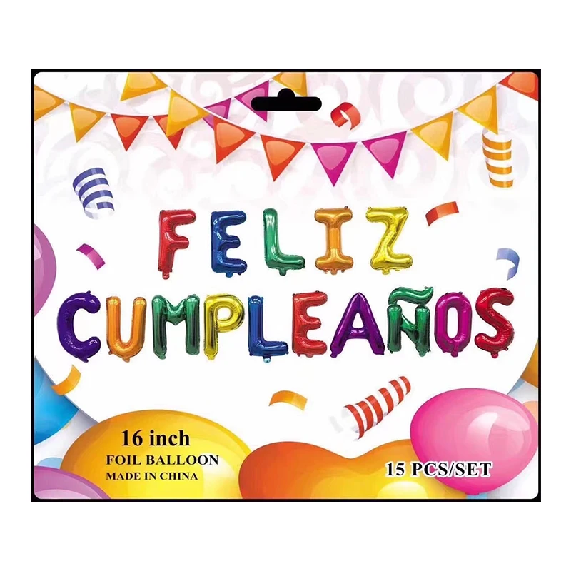 2022 16 Inch Spanish HAPPY BIRTHDAY letter set birthday Party decoration FELIZ CUMPLEANOS letter balloon Independent packing