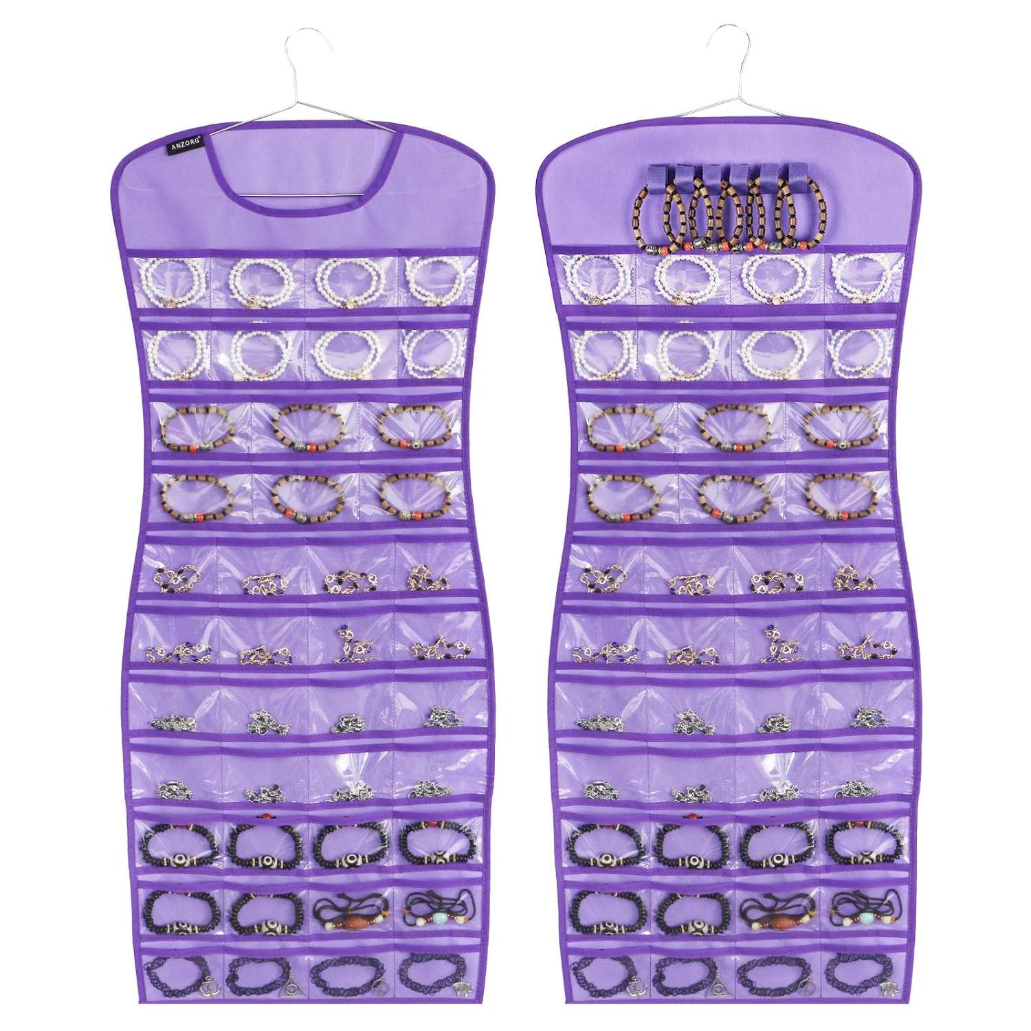 Dual sided Jewelry Hanging Organizer Closet Necklace Holder for Earrings Rings Bracelets