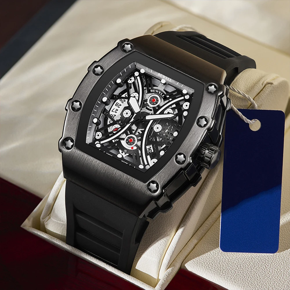 Brand Private Label Fashion OEM Square metal hollow design with luminous index Custom automatic Watches in black