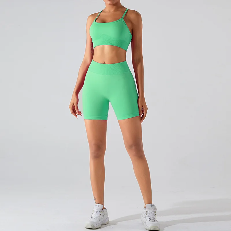 Wholesale Cross Waist Butt Lift Gym Fitness Sets Girls Comfortable Workout Set 2 Piece Shorts Yoga Wear Sportswear