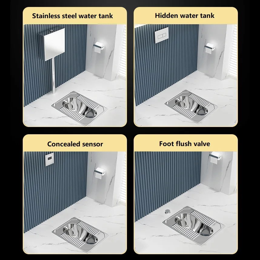 China sanitary ware supplier wholesale multi color P trap squatting pan for bar KTV  stainless steel squat toilet