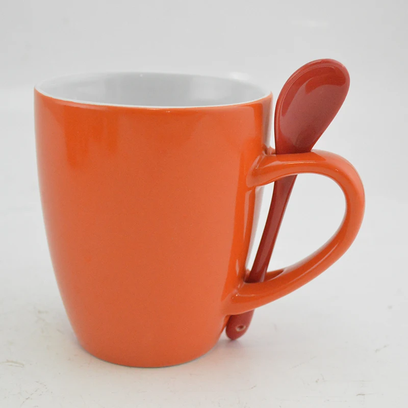 Custom ceramic coffee glaze two-tone solid color glazed stoneware mug with spoon