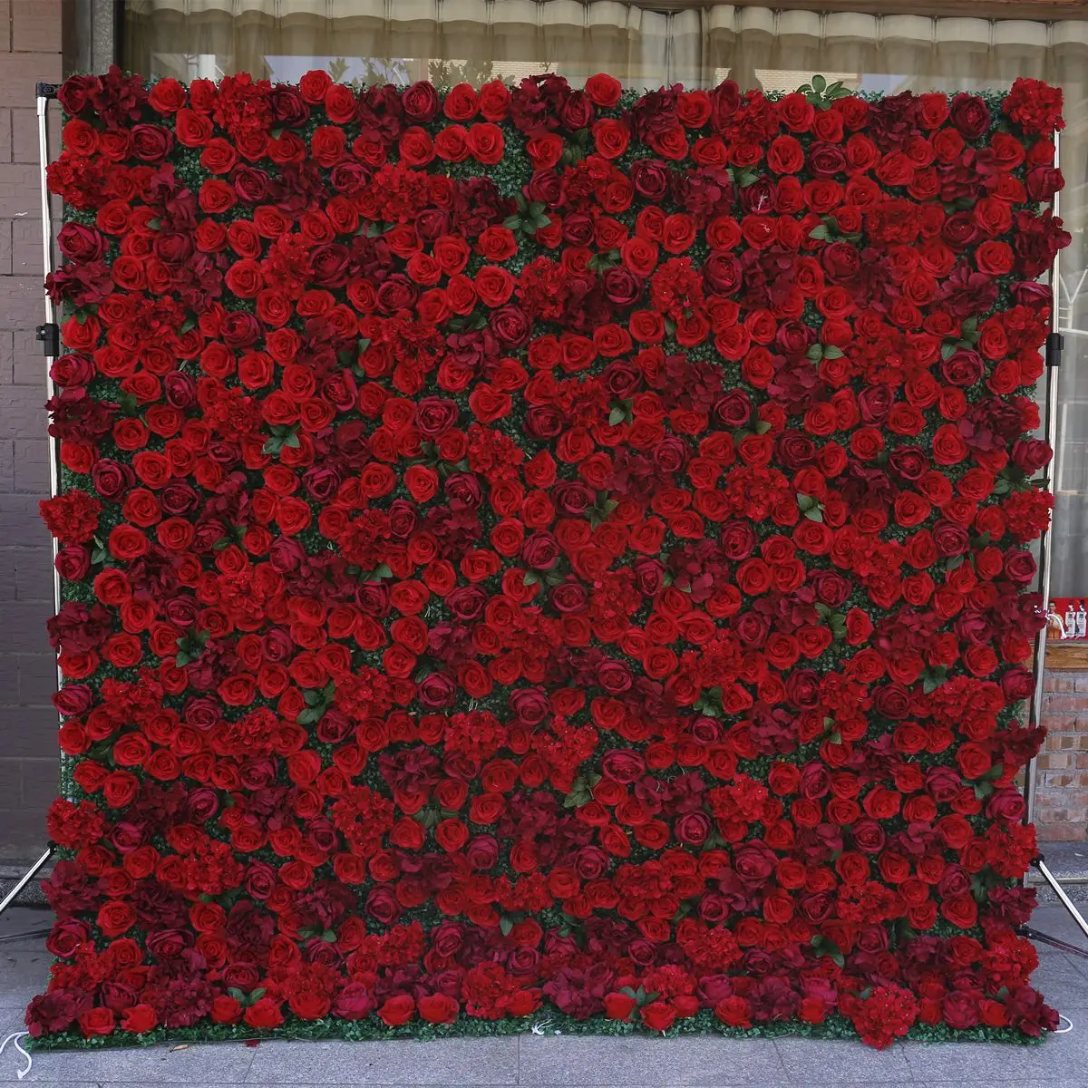 Hot selling decorative wedding decoration red cloth bottom artificial flower wall background wall