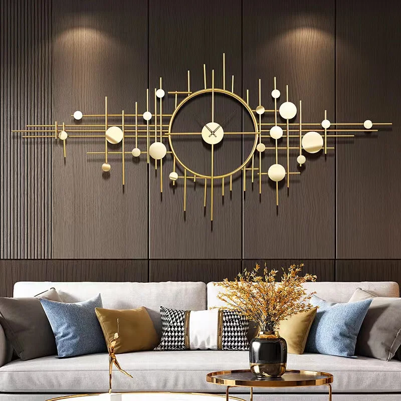 145*65cm Big decor wall art clocks light luxury modern creative decorative large gold metal wall clock