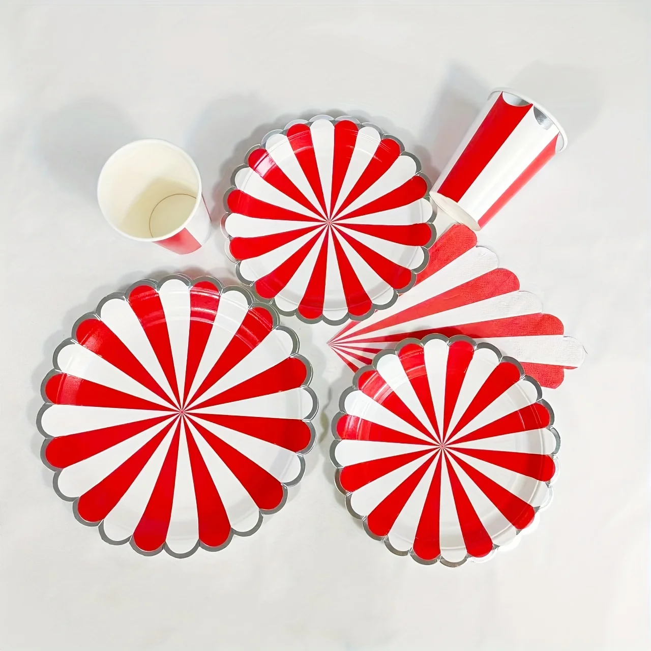Red Stripe Bronzing Lace Striped Party Paper Plates Cups Napkins Birthday Party Decorations Disposable Tableware Set