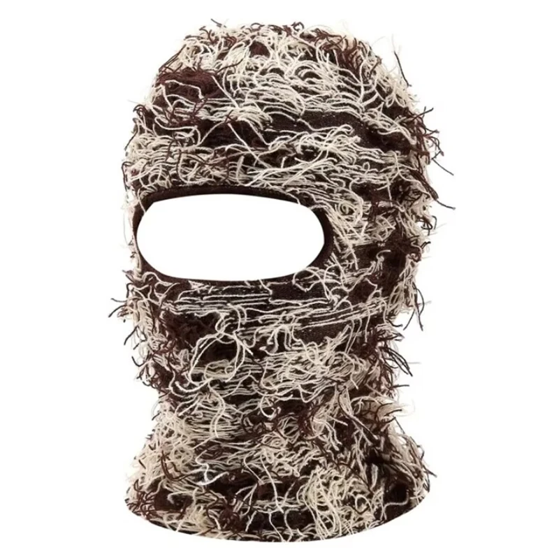 High Quality Unisex Acrylic Fashion Knit 1 Hole Black Ski Mask Jacquard Design Custom Distressed Full Face Cover Balaclava
