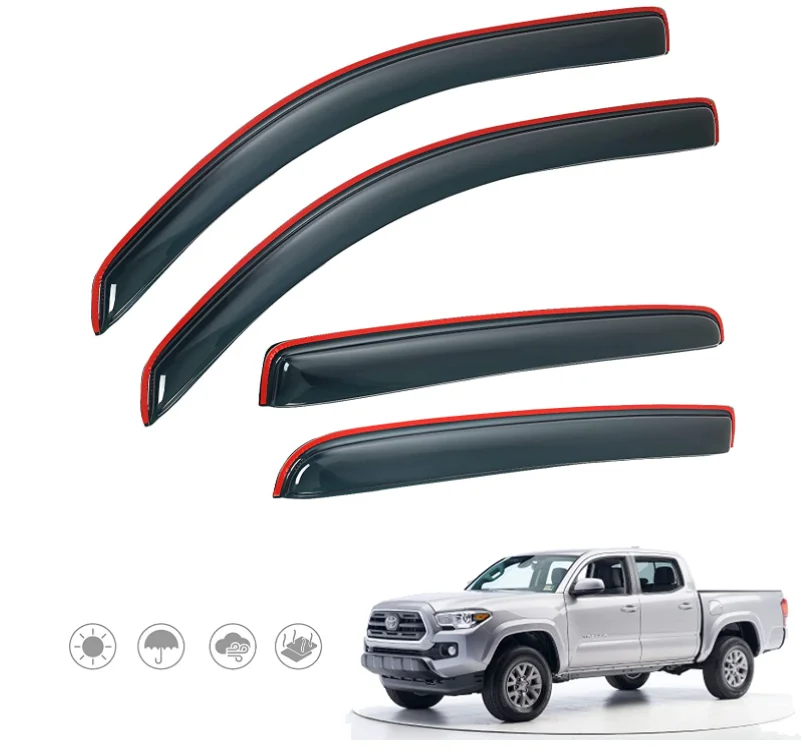 In-Channel Rain Guards Compatible with 2016-2022 Tacoma Double Cab Side Window Deflectors, Vent Window Visors, Front+Rear