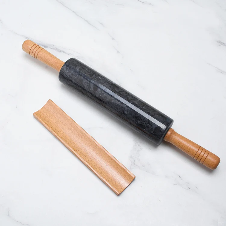 Marble rolling pin Solid wood handle household rolling dumpling skin rolling noodles steamed bun pastry cake pressing tool