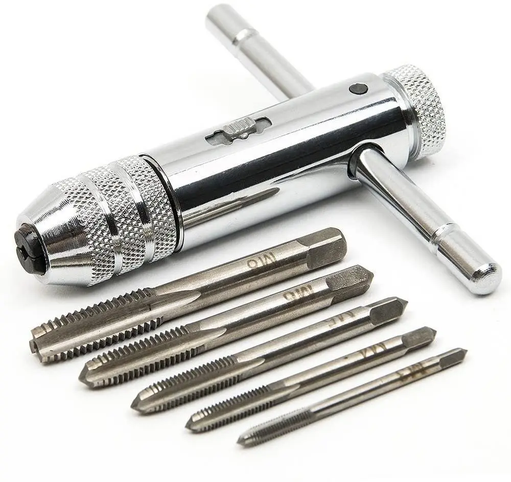 6pcs/set T Handle Tap Wrench Ratchet Spanner With M3-m8 Screw Taps Thread Metric Plugs Machinist Hand Tools Tap & Die Set