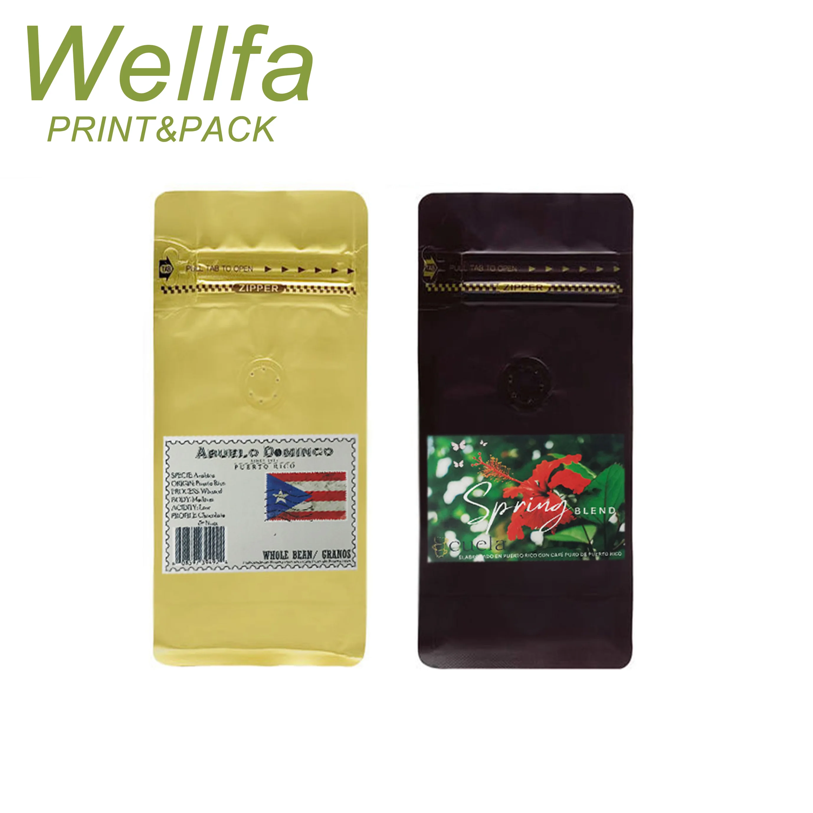 Кофе с принтом на заказ, 250 г, 500 г, 1 кг, упаковка с клапаном дегазатора, молния, наклейка с фирменной этикеткой, пакет для кофе в зернах с плоским дном