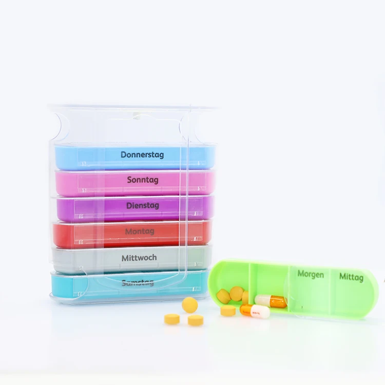Лидер продаж, прямоугольная Радужная коробка для таблеток на 7 дней на неделю, контейнер для таблеток с четырьмя сетками, витаминные капсулы, органайзер, индивидуальный Органайзер против царапин