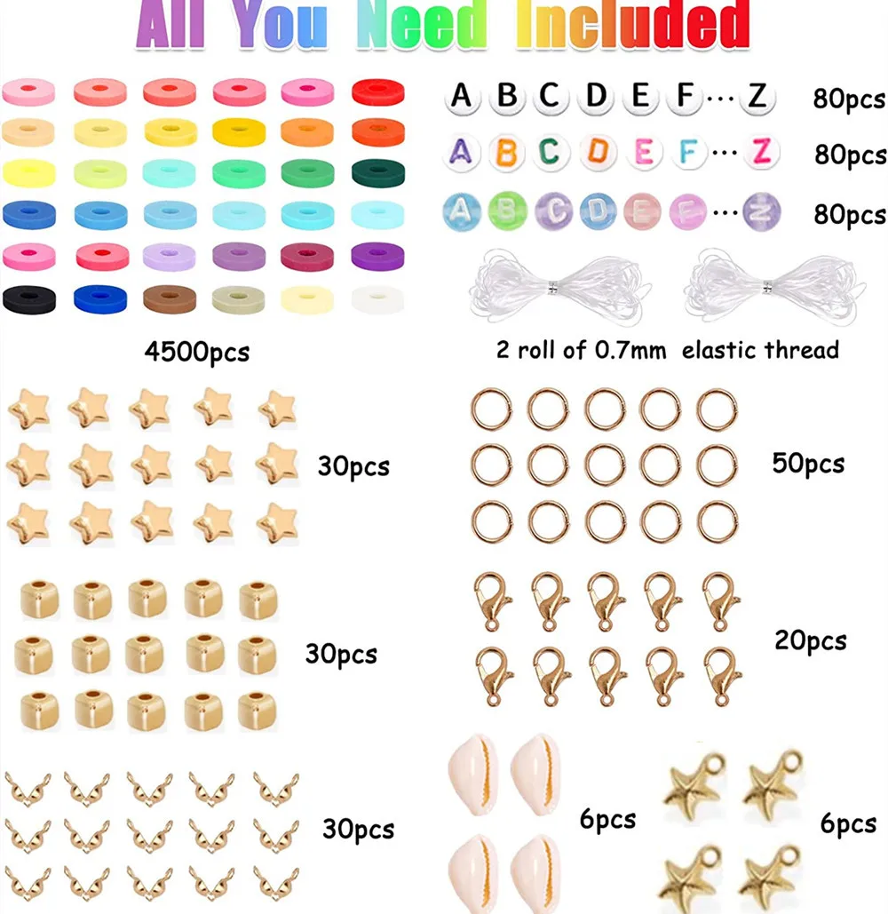 Hot Sale Products 5000 Beads Clay Alphabet Beads Jewelry Handmade DIY Accessories Set Polymer Clay Bracelet Making Spacer Kit