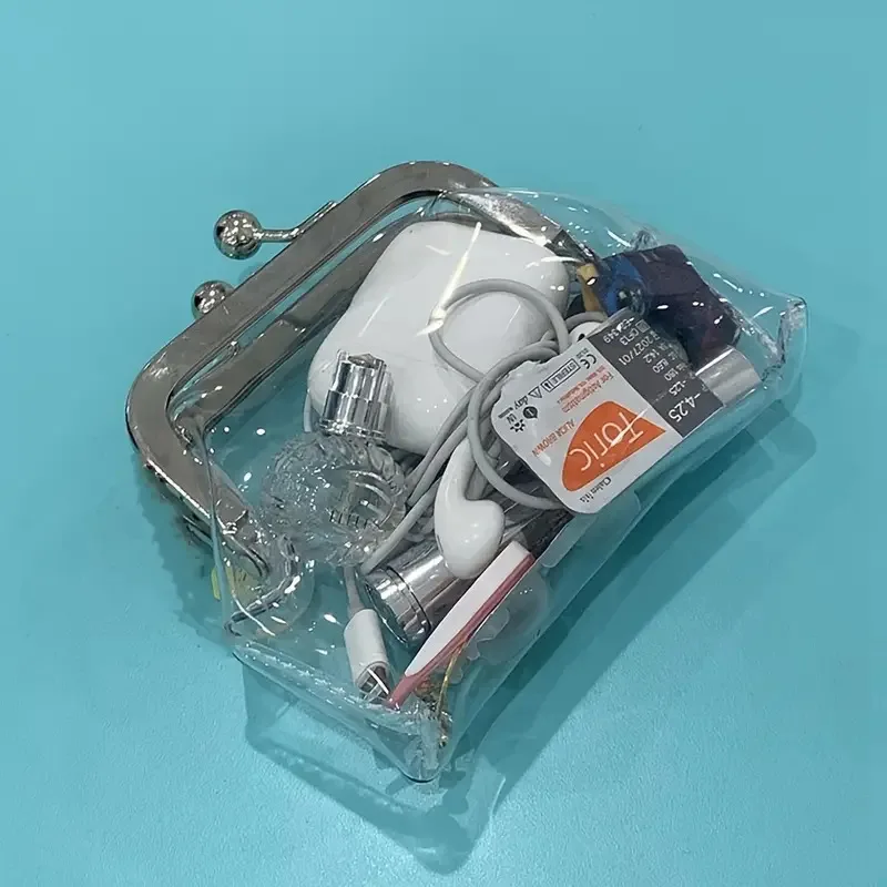 Wholesale Small Clear Vinyl Coin Purse Cash Organizer Transparent PVC See Through Kiss Lock Wallet
