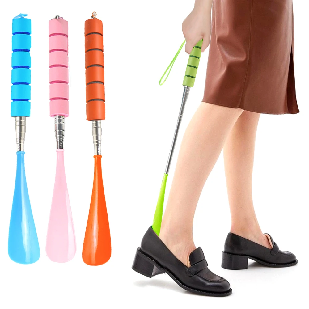 Colorful ABS Lazy Plastic Long  Comfortable Handled Telescopic Shoe Horn,  30-70CM Adjustable Extendable HA01587