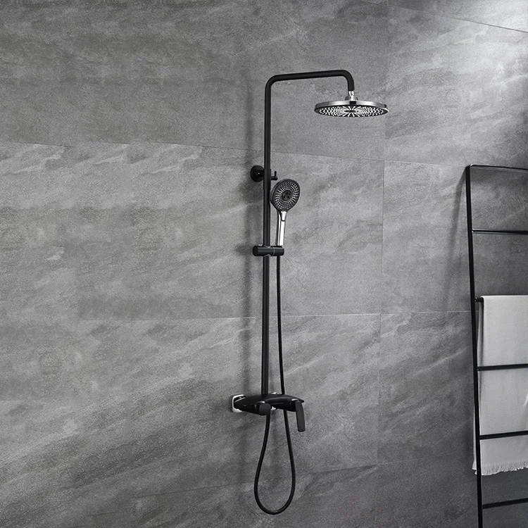 European Matt Black Shower Column With Faucet Mixer Bathroom Rain Bath Shower Set