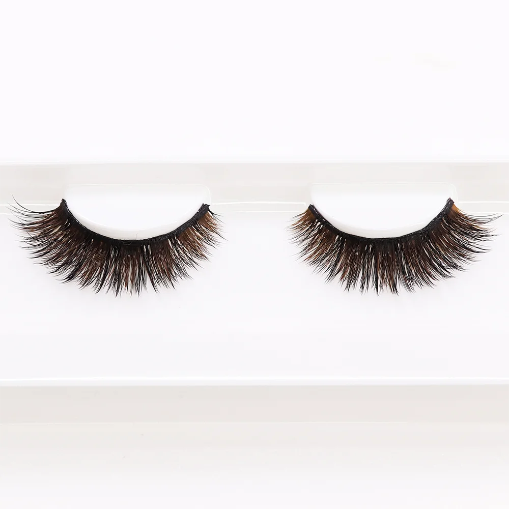 
Factory Price Brown Eyelashes Double Layer Wispy Eyelash Korean Synthetic Fiber Full Strip Lashes 