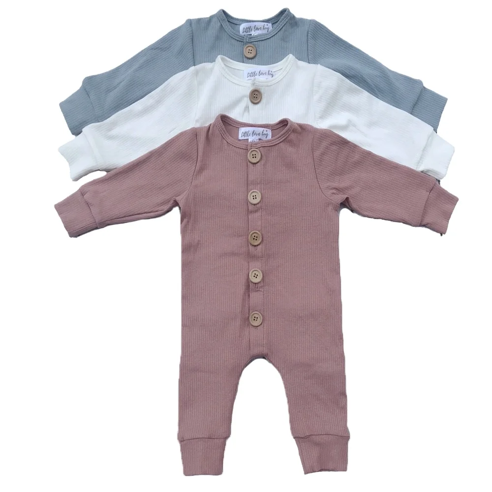 Oem Popular Solid Fall Winter baby Rib bamboo Cotton Snap Jumpsuit Newborn Button Onesie Baby Romper(old)