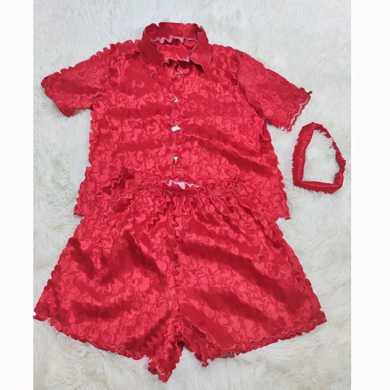 2022 Satin Pj Set  3 Piece Silk Sleepwear Pajama Set Pyjamas Women Sleepwear Pj Sets Designer Pants Pajamas With Headband