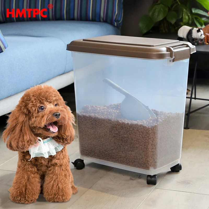 Durable Medium Wheeled Plastic Pet Food Storage Bucket Large Capacity Rugged Box for Dogs Cats Small Animals for Feeding