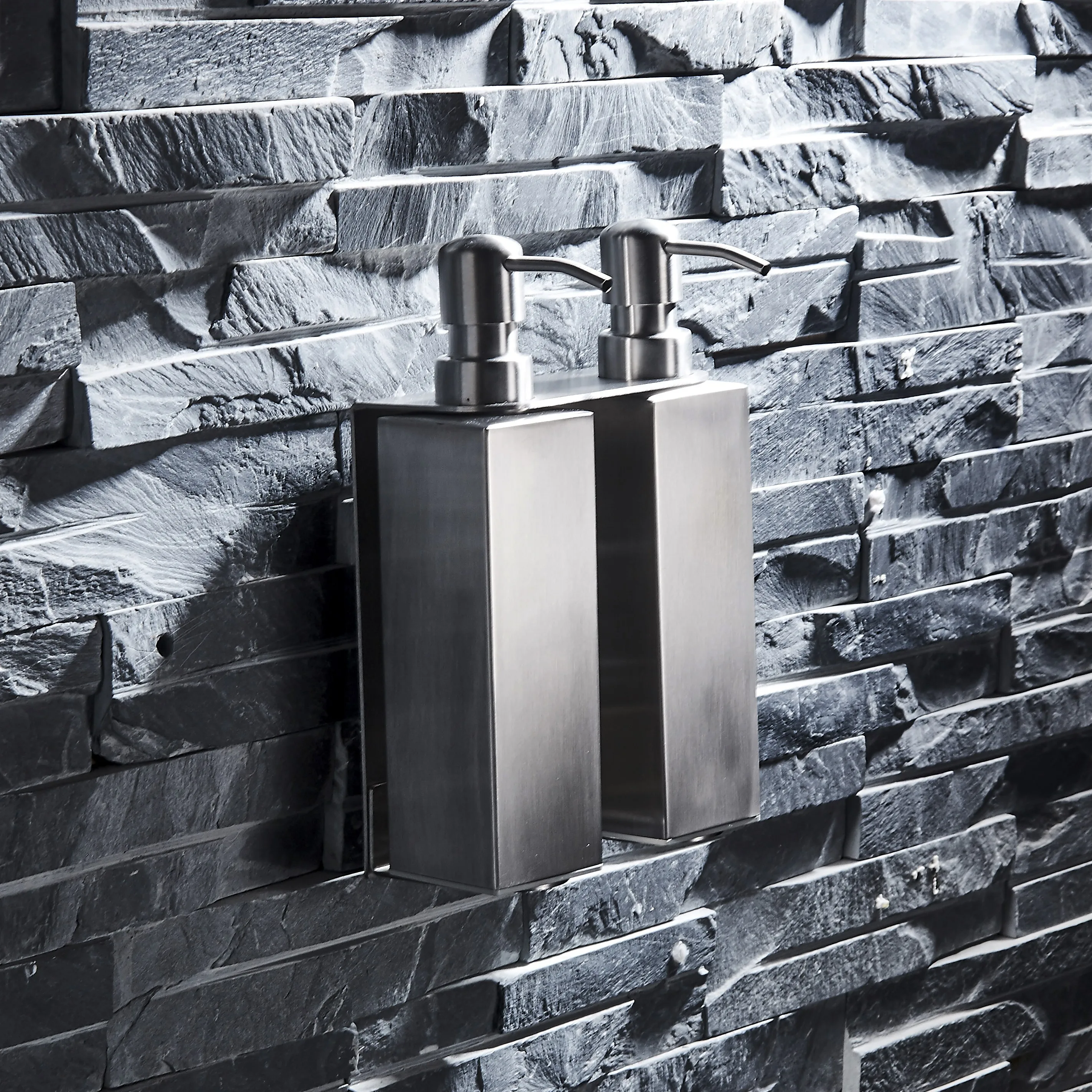 Wall mounted Stainless Steel 304 Black double Liquid Soap Dispenser with Pump for Bathroom Accessories