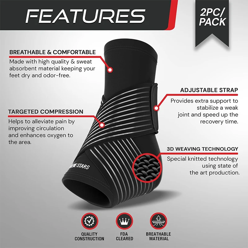 Custom Adjustable Ankle Pads Brace Compression Sleeve Pair Ankle Protection Support With Adjustable Strap