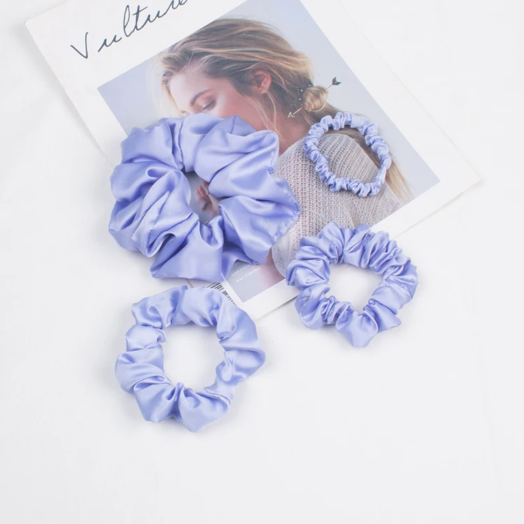Wholesale Silk Scrunchies Hair Elastic Bands Ties Ponytail Holder Women Silk Hair Scrunchies Silk Customised
