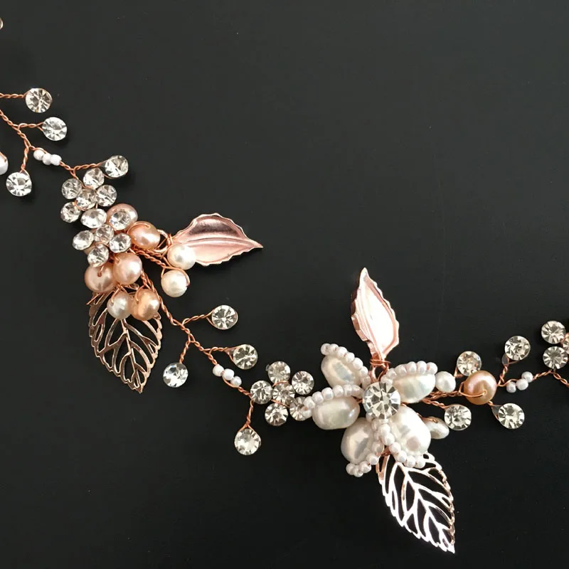 SLBRIDAL Handmade Wired Crystal Rhinestones Freshwater Pearls Wedding Hair Vine Bridal Headband Bridesmaids Women Jewelry