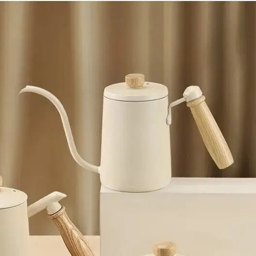 Wood Handle Gooseneck Drip Kettle Swan Neck Thin Mouth Drip Kettle Stainless Steel Coffee Pot