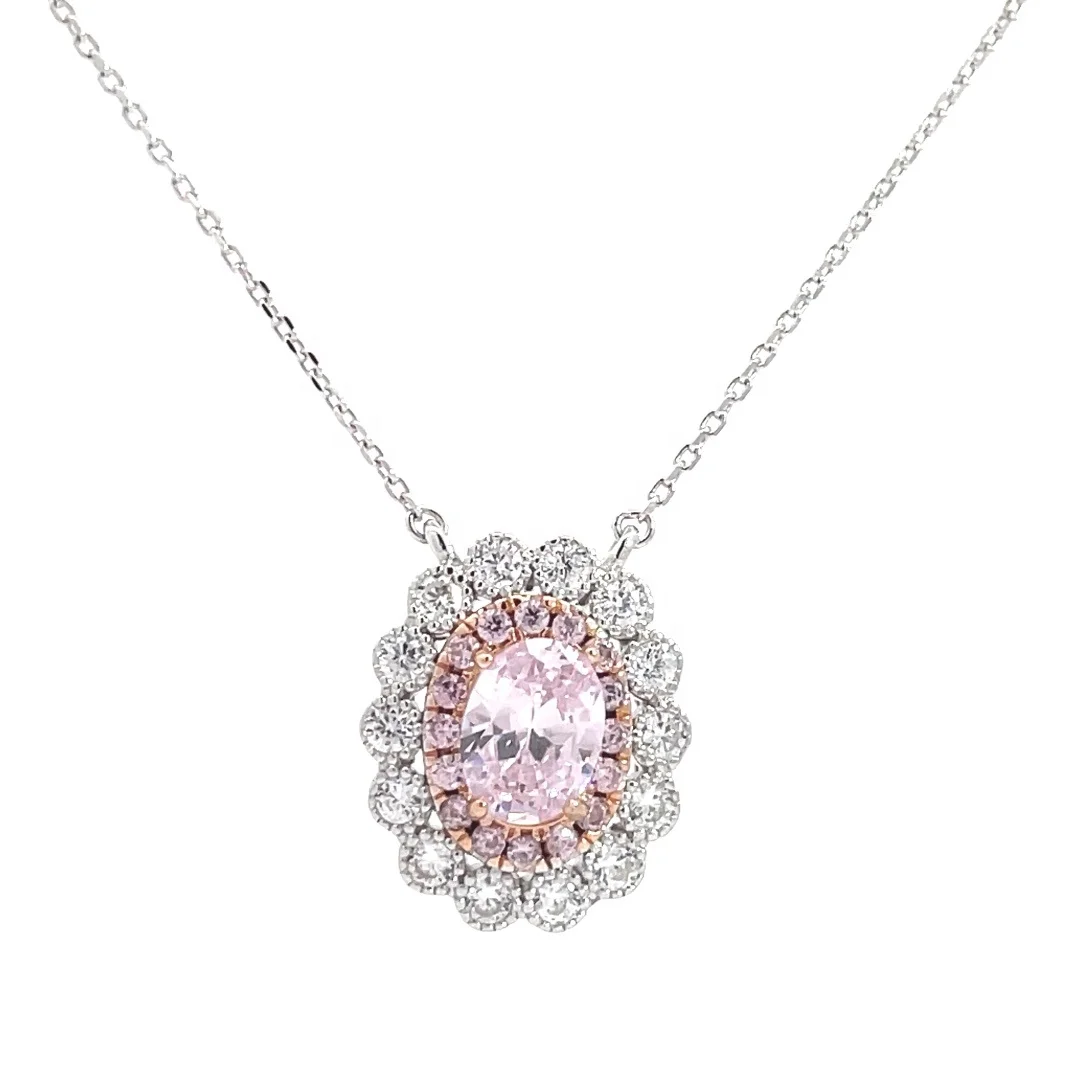 Oval Cut Pink Moissanite Necklace sterling silver 925 pendant Link Chain Jewelry Lab Grown Diamond Fashion Jewelry Necklaces