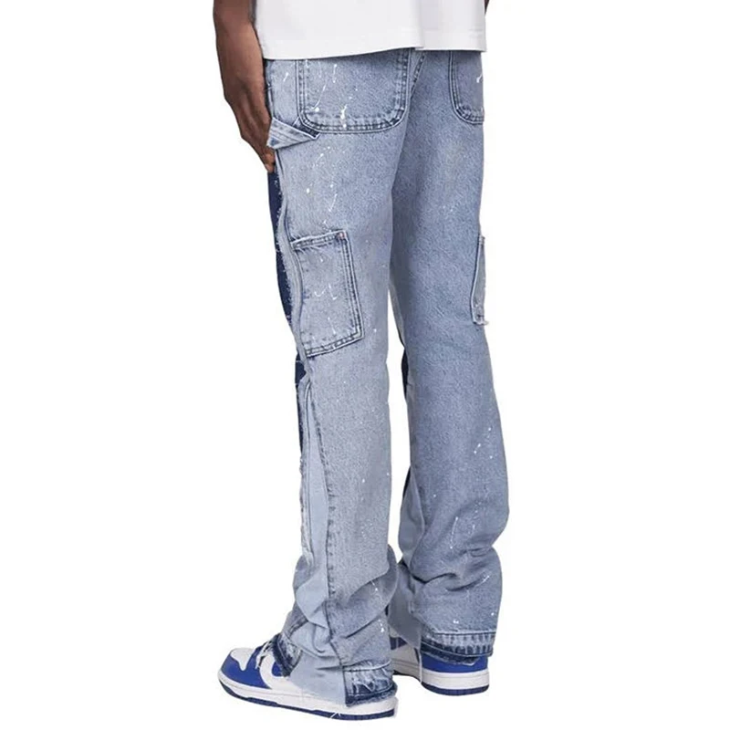 OEM Factory Vintage Slim Fit Ripped Bell Bottom Jeans Flared Pants Men