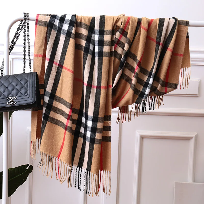 Wholesale Custom Plaid Luxury Designer Soft Mens Pashmina Winter Warm Shawl Pashmina Cashmere Scarves for Mens Gift