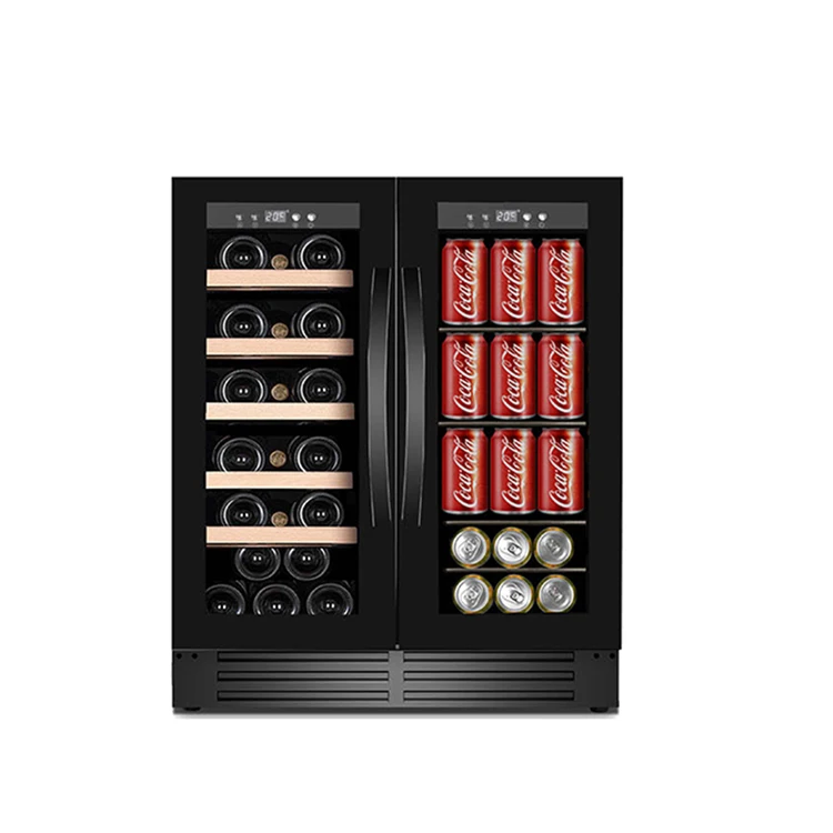 Sunnai Black Color Stainless Steel Wine Beverage Fridge Under Counter Dual Zone Wine And Beer Cooler