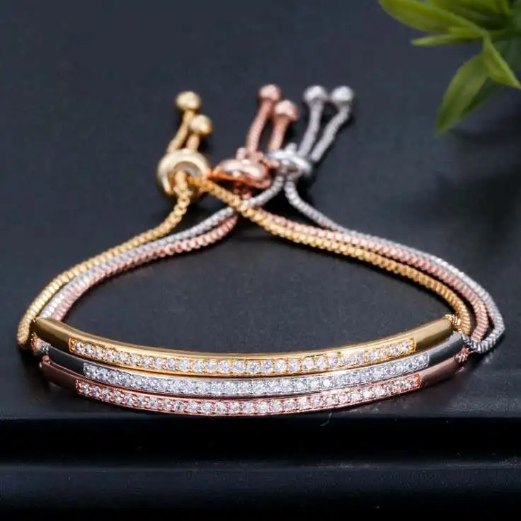 Zircon ladies adjustable bangles, glamorous ladies sliding buckles, resplendent rose gold jewelry